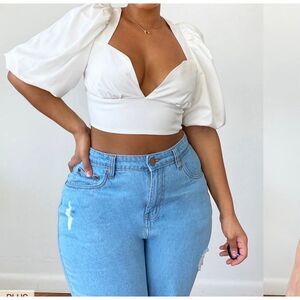 PrettyLittleThing White Puff Sleeve Structured Crop Top Size 20 Plus